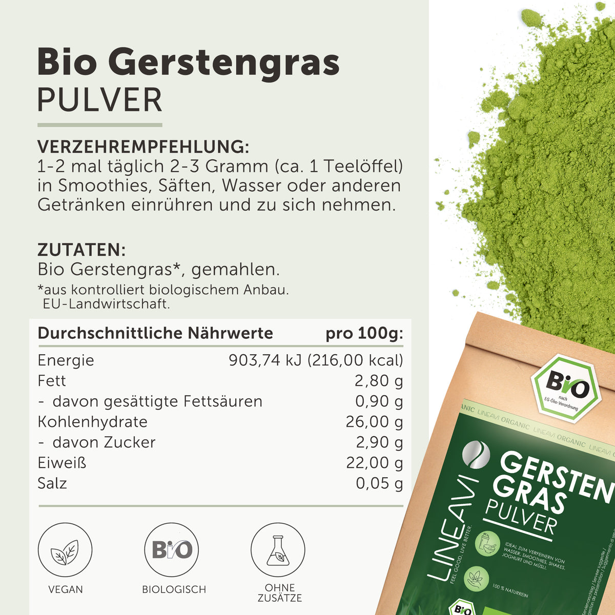 Doppelpack: Bio Gerstengraspulver (2x1000g)