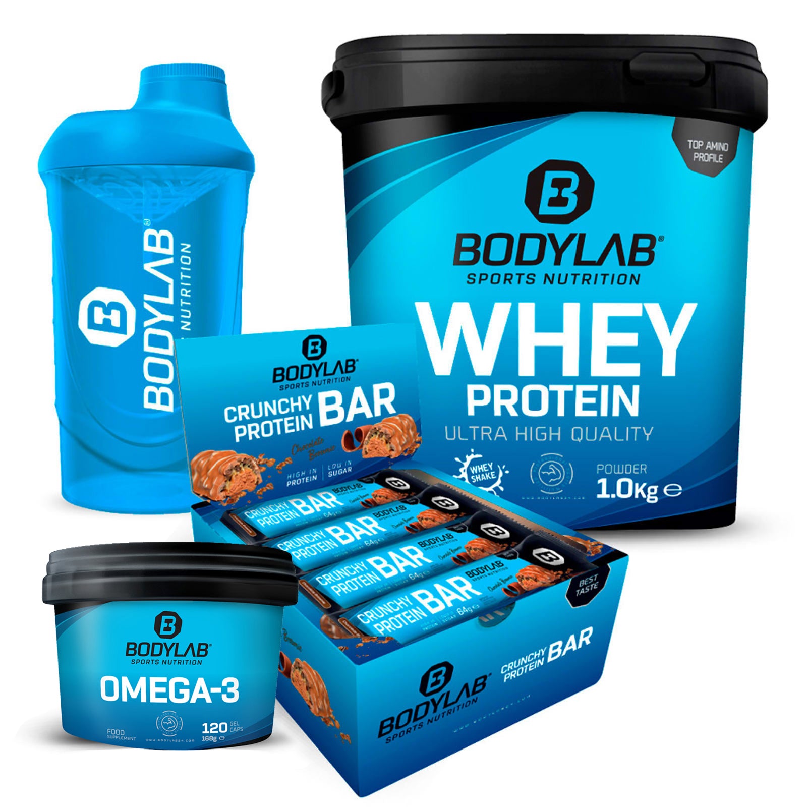 EM-Offer mit Whey + Riegeln und Omega-3