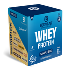 Whey Protein Probierboxen (8 Proben je 30g) Box 6: Marzipan – Toffee – Chocolate Mint – Cinnamon Cereal White Chocolate Crisp – Panna Cotta – Banana Bread – Vanilla Ice Cream and Dark Cookie Crumble.