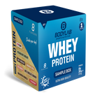 Whey Protein Probierboxen (8 Proben je 30g) Cinnamon Cereal – Dark Chocolate – Popcorn – Red Banana – White Chocolate Pistachio – White Chocolate Cinnamon – Mascarpone Mirabelle – Strawberry.