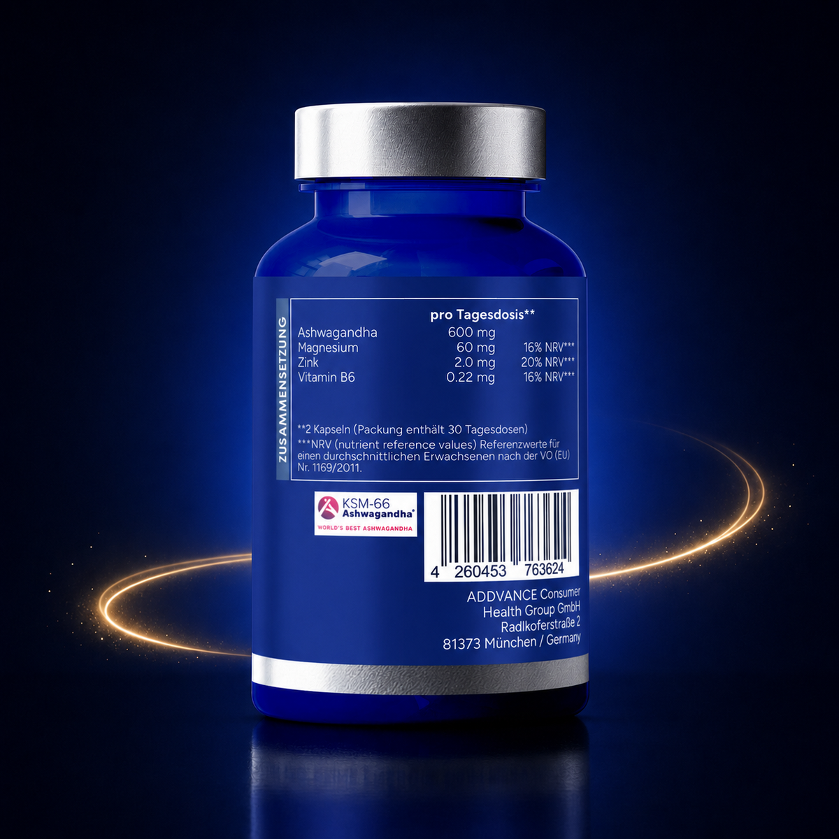 Ashwa+ Ashwagandha KSM-66® mit Magnesium, Zink & Vitamin B6 (60 Kapseln)