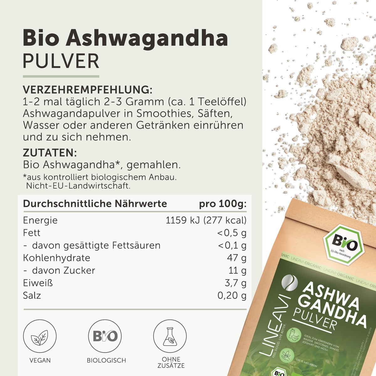 Doppelpack: Bio Ashwagandhapulver (2x1000g)