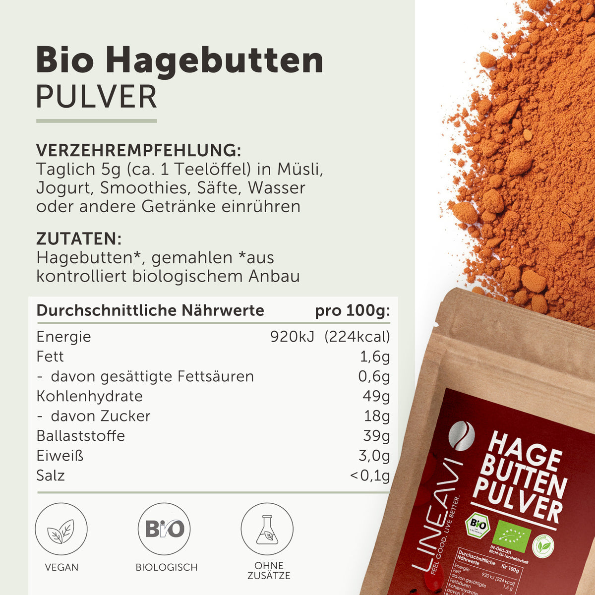 Bio Hagebuttenpulver (1000g)