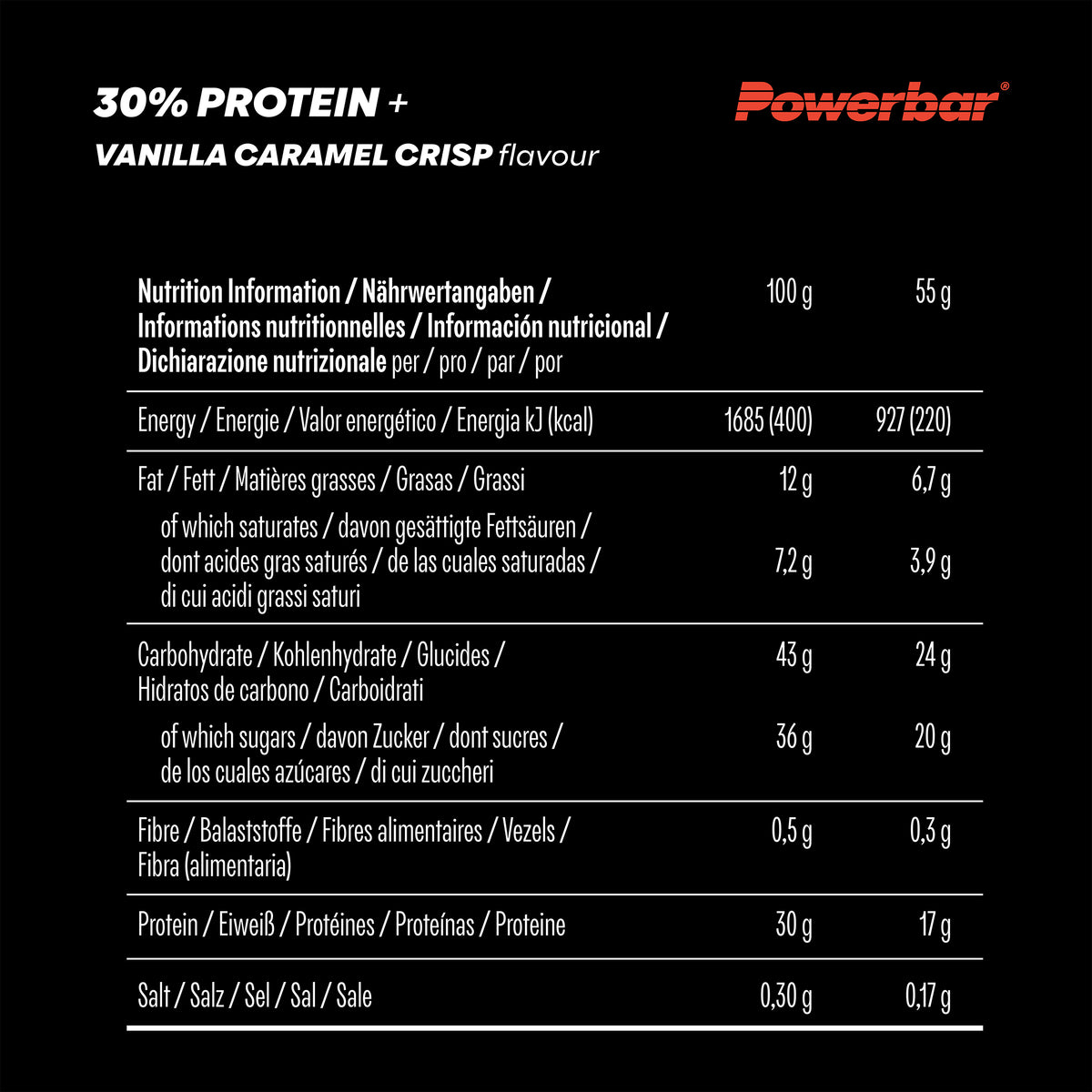 30% Protein+ Bar (15x55g) Vanilla Caramel Crisp