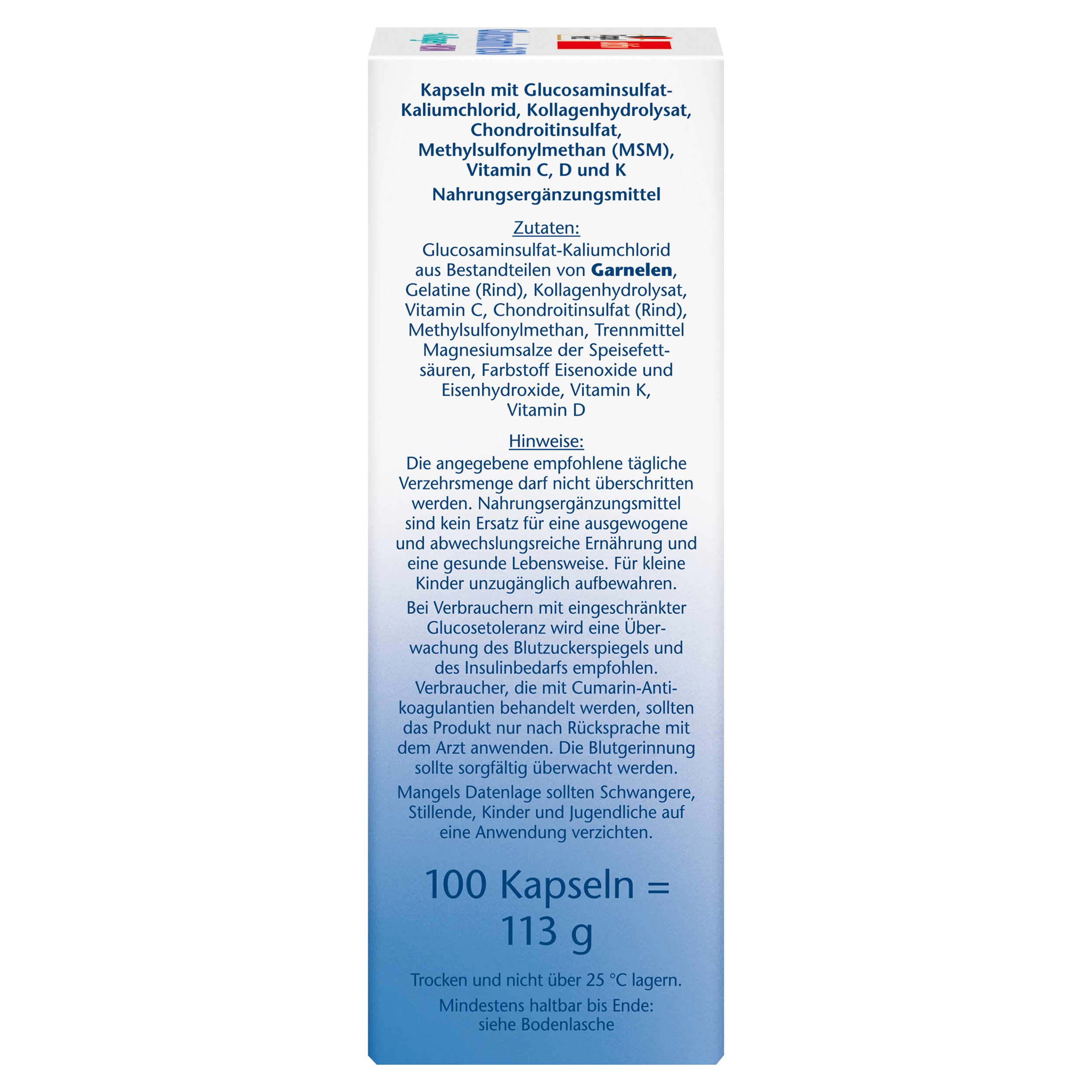 Glucosamin 1650 + Kollagen + MSM (100 Kapseln)