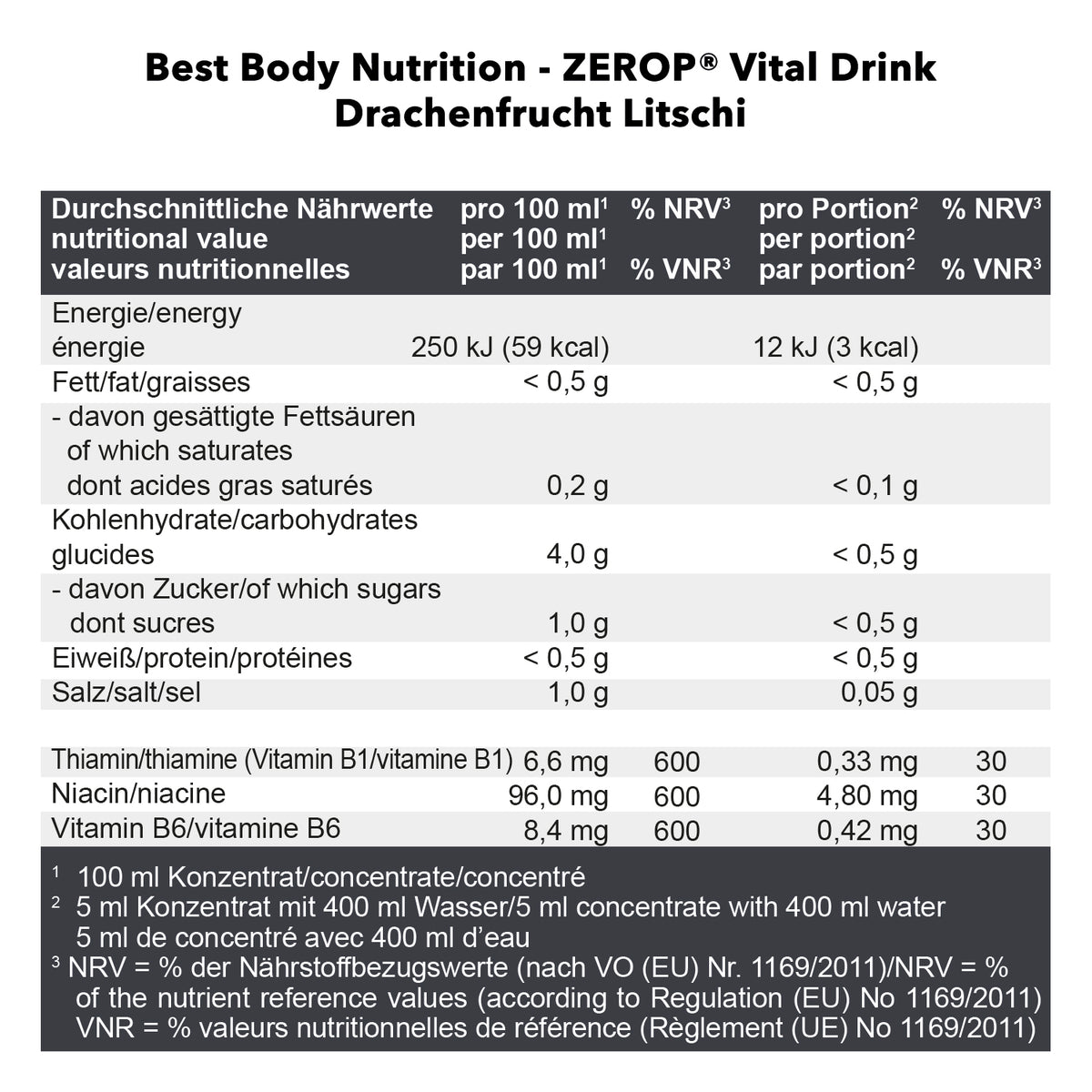 Vital Drink Zerop (1000ml) Drachenfrucht Litschi