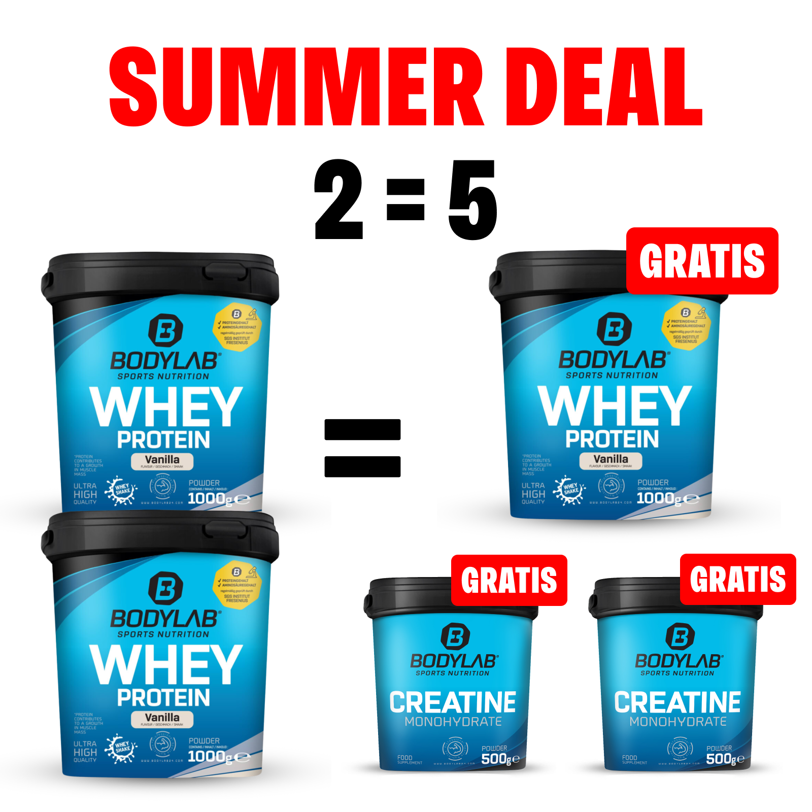 SUMMER DEAL: 5Für2 Protein-Powerpack mit Gratis Whey + 2x Creatine 500g