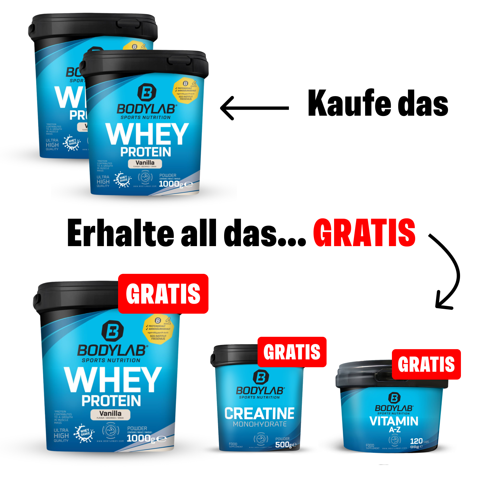 EXKLUSIVER DEAL: 5Für2 Protein-Powerpack mit Gratis Whey + Creatine + Vitamin A-Z